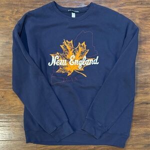 Kiel James Patrick Navy Crewneck Sweater with Fall Leaf Design, Large